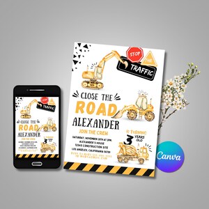 Construction Birthday Invitation, Editable Construction Invitation, Truck Party Invite, Boy Birthday Party, Construction Invite