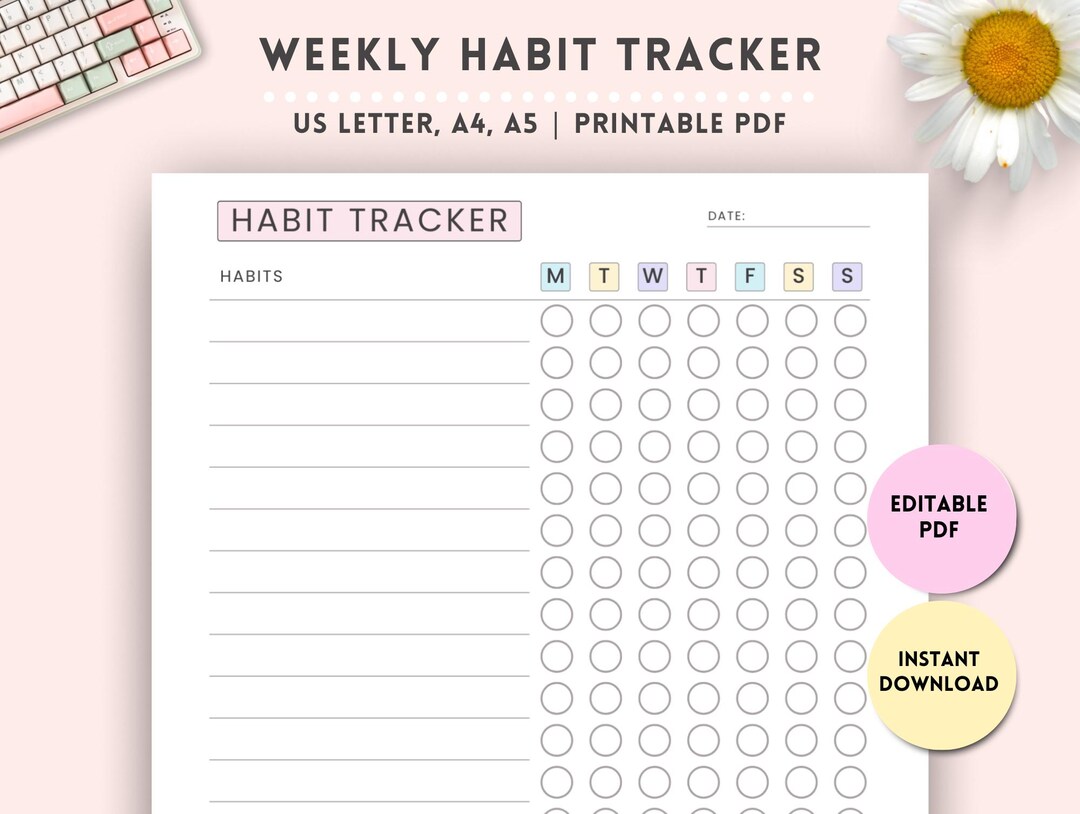 Editable Weekly Habit Tracker Printable, Minimalist Habit Planner ...