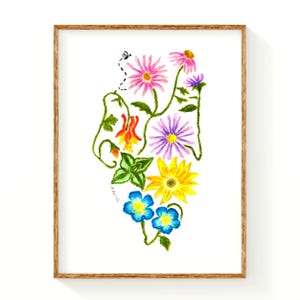 Illinois Wildflower Fine Art Print: Hand-Drawn Botanical Giclée Wall Decor, Unframed