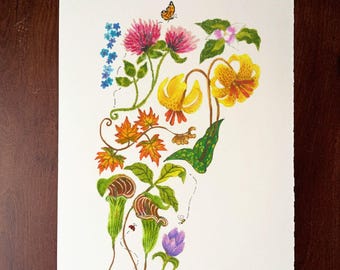 Vermont State Botanical Wall Art - Unframed Giclée Print