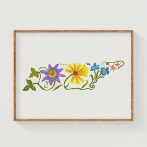 Tennessee Wildflowers State Art Print | Hand-Drawn Unframed Floral Botanical Decor | Ideal Housewarming Tennessee Gift for Women
