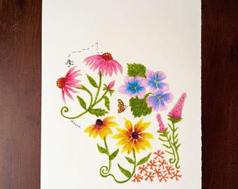 Wisconsin State Botanical Wall Art Print, Personalized New Home or Moving Away Gift