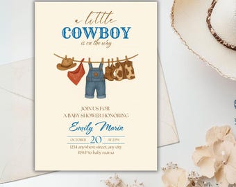 Cowboy Baby Shower Invitation Boy - Wild West Baby Shower Invite - Western Themed Baby Shower - Editable Template - Little Cowboy Party