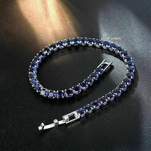 5Ct Round Blue Sapphire Women Lab Created Tennis Bracelet 14K White Gold Plated..