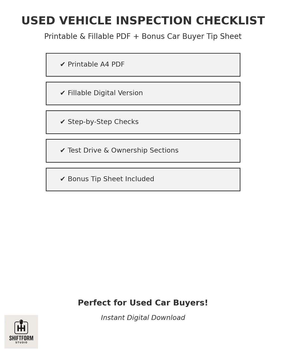 Used Vehicle Inspection Checklist (printable & Fillable) + Car Buyer ...