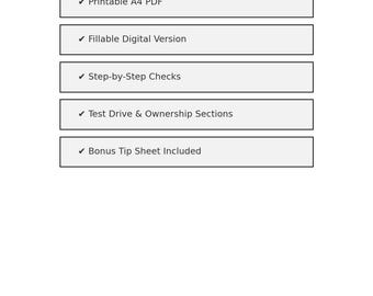 中古車検査チェックリスト（印刷・記入可能）+車購入者向けヒントシート | A4 PDF ダウンロード