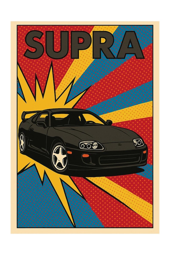 Toyota Supra MK4 Poster – Black JDM Car Pop Art Wall Print