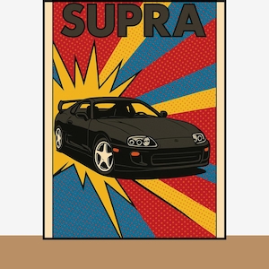 Toyota Supra MK4 Poster – Black JDM Car Pop Art Wall Print, Instant Download, Supra Wall Art A4 A3 18x24&quot;