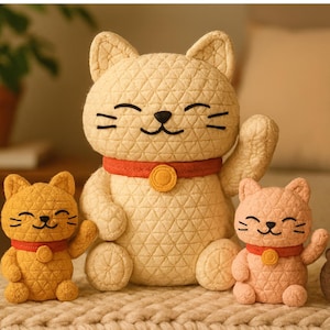 Lucky Cat Crochet Pattern: Maneki Neko Amigurumi Family (PDF Download)