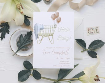Invito per baby shower unisex - Modello Canva modificabile - Invito per baby shower in stile boho pastello