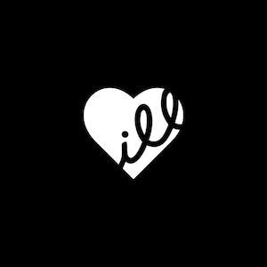 May include: A white heart shape with the word "ill" written in a cursive font. The image is set against a solid black background. The design is simple and graphic.