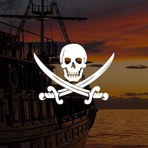 Jolly Roger Skull Vinyl Sticker Decal Pirate Boat Flag - Choose Size & Color