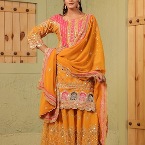Yellow sharara suit Heavy Georgette With Embroidery Work, haldi sharara set, Mehndi sharara, wedding sharara suit, pakistani dress,