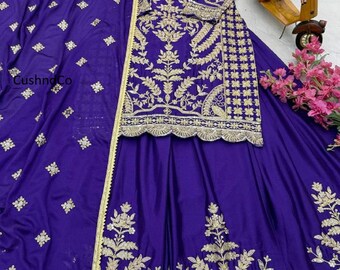 Embroidered Chinon Silk Sharara Suit with Dupatta, Pakistani Party Wear