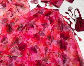 Floral Organza Silk Lehenga Choli, Indian Wedding Outfit