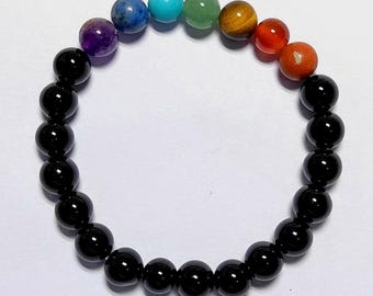Black Onyx & Mixed Stone Bracelet: Crystal Protection, Motivation, 8mm Beads