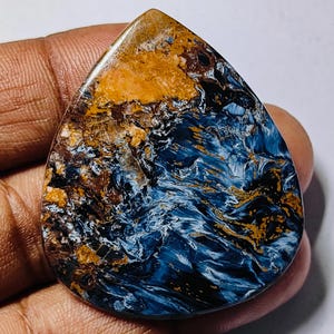 Pietersite Cabochon | Top Quality Yellow- Blue Fire Pietersite Stone | Natural Pear Shape Pietersite For Jewelry Making Stone | 74 Ct. MG-10