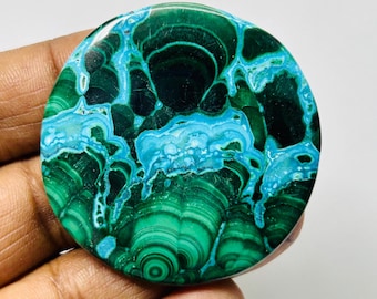 Cabujón de crisocola de malaquita natural: piedra preciosa verde redonda, 128 quilates