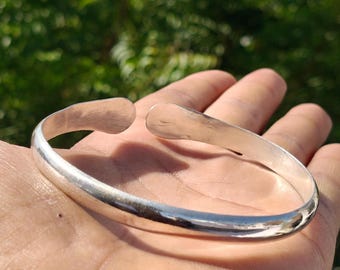 Hand Sterling Silver 925 Cuff Bracelet: Adjustable Rustic Bangle, Silver Jewellery