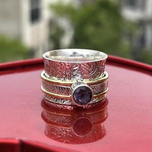 Aquamarine Sterling Silver Spinner Ring: Handmade 925 Fidget Ring