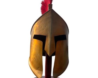 300 Movie Warrior Helmet Handmade King Leonidas Spartan Helmet with Red Plume ~