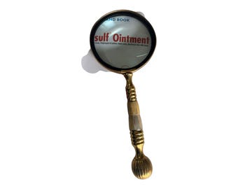 5x Reader Magnifying Vintage Brass Glass: Mother of Pearl Handle,