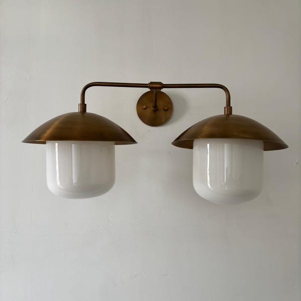 Solid Brass Double Shade Wall Sconce: Minimalist Light Fixture