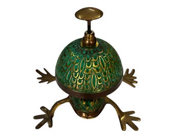 Frog Style Table Bell with Green Patina - Antique Calling Service Desk Bell, Office Decor.