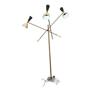 Brass Mid century Stilnovo Style Italian Floor Lamp Three-Arm Brass and Marble Home,Office Decor
