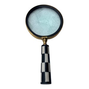 Vintage Brass Magnifying Glass Checkered Handle Magnifying Glass  - 5x Magnifier Handheld Father, Mom, Grandma,