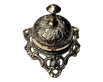 Cloche en laiton de comptoir d'hôtel : cloche de service de bureau ornée