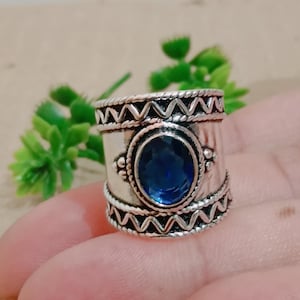 Handmade Sterling Silver Sapphire Ring - Statement Wedding Band