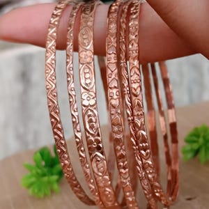Ensemble de bracelets joncs en cuivre faits main : bracelets de tous les jours en cuivre pur empilables