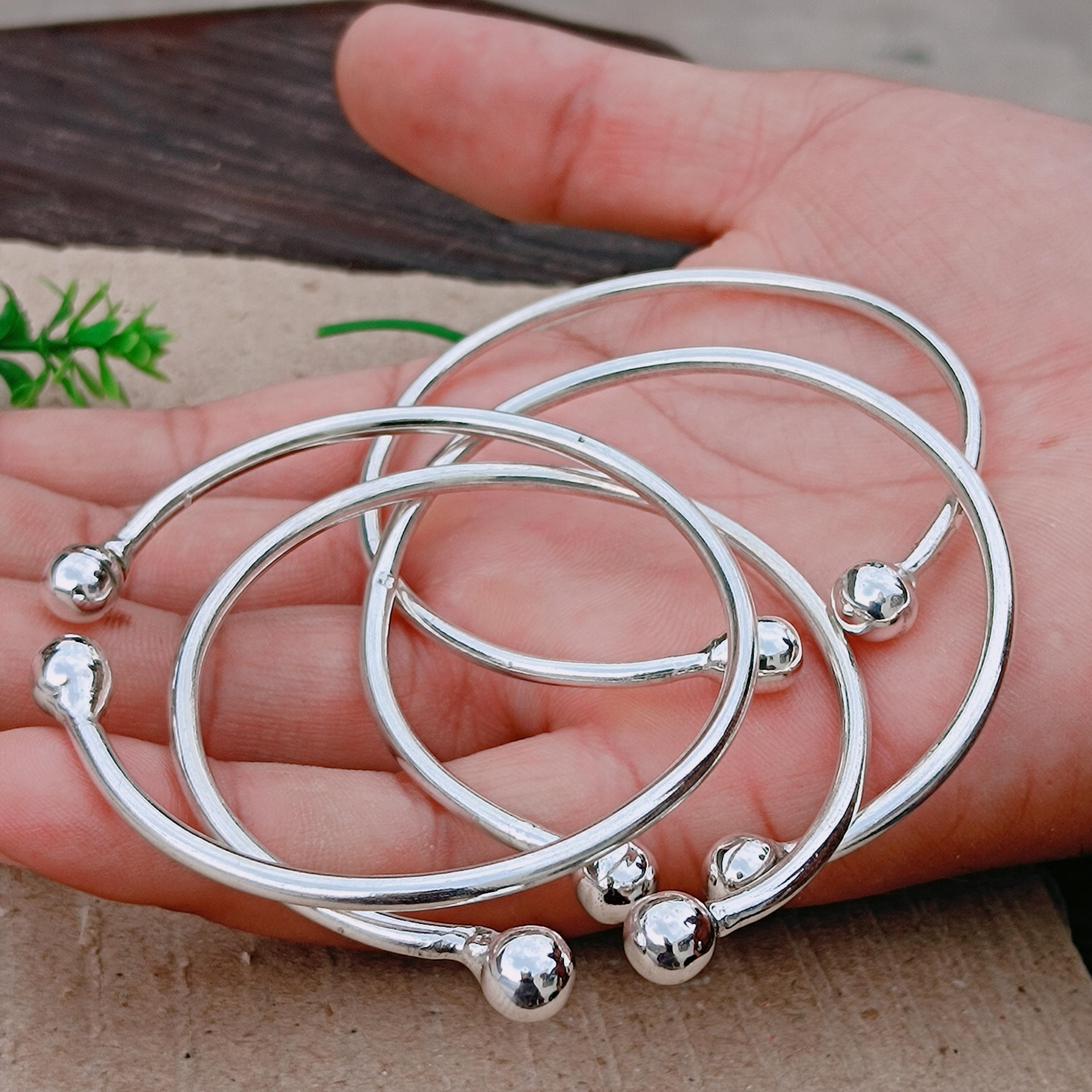 Handmade Sterling Silver Bangle Set of 4: Stackable Dot Bangles - Etsy