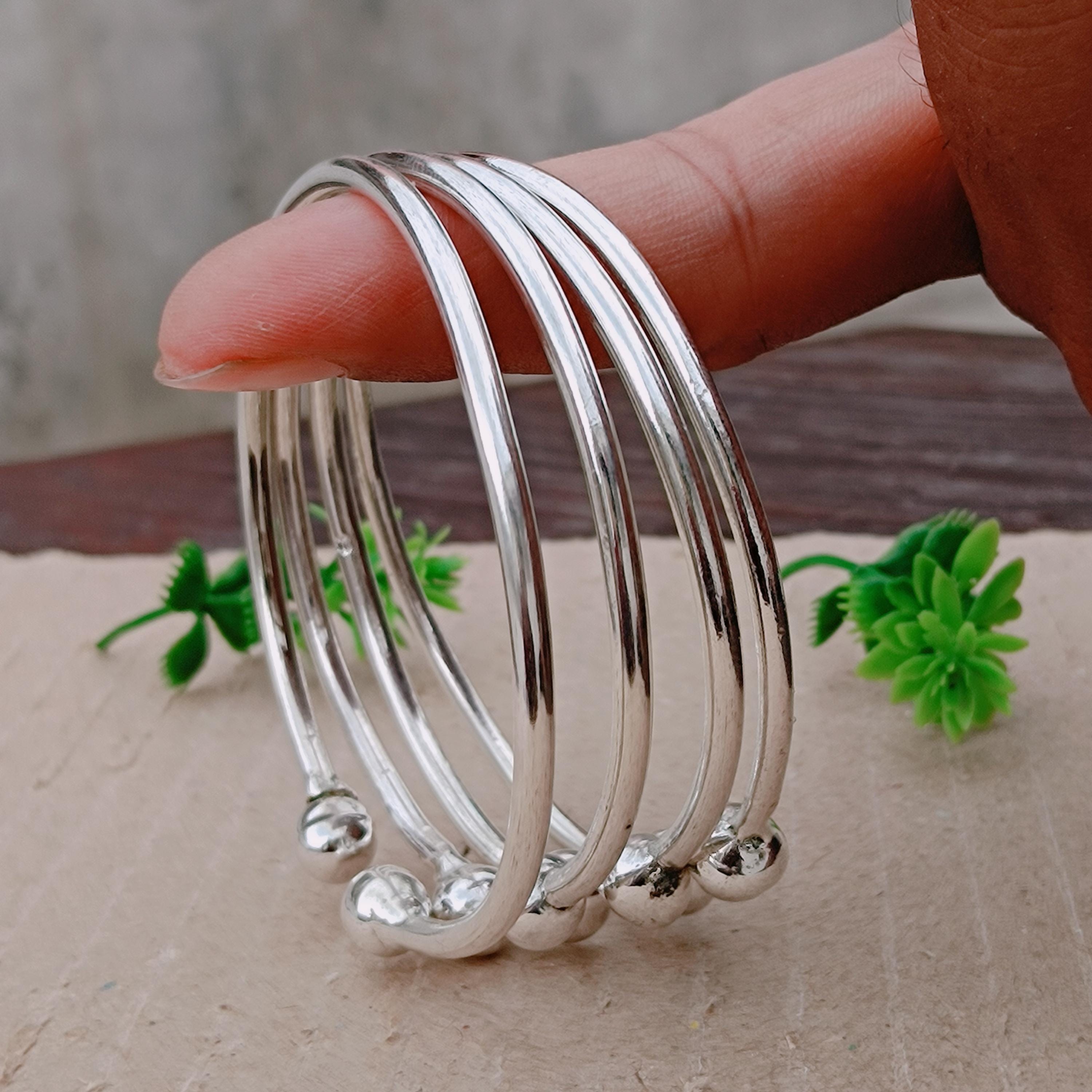 Handmade Sterling Silver Bangle Set of 4: Stackable Dot Bangles - Etsy