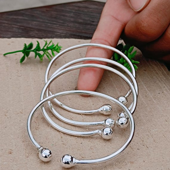 Handmade Sterling Silver Bangle Set of 4: Stackable Dot Bangles - Etsy