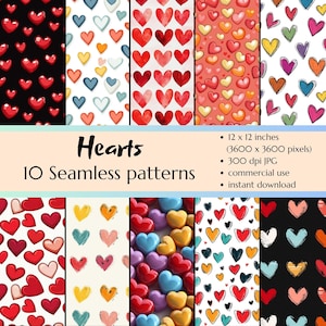 Hearts Digital Seamless Pattern - 10 Digital Papers for Crafts - Repeating Patterns - Commercial Use - High Quality - Heart Patterns
