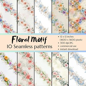 花柄デジタルシームレスパターン - クラフト用デジタルペーパー10枚 - 高品質 - 商用利用可 - 花柄デジタルペーパーフラワーパターン
