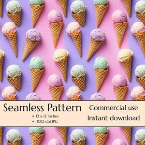 Ice Cream Digital Seamless Pattern - Digital Paper for Crafts - Repeating Pattern - Commercial Use - High Quality - Ice Cream Digital Paper
