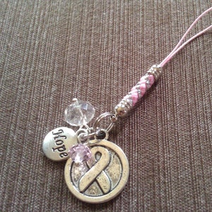 Breast Cancer Awareness Pink Silver Crystal Cell Phone Charm