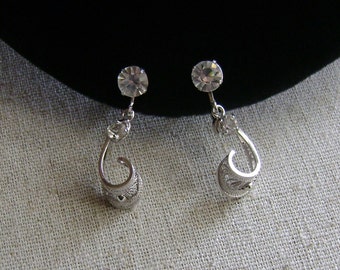 Vintage 12K Gold Filled Sterling Silver Elegant Faceted Crystal Charm Earrings