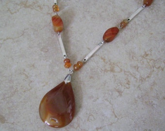 Carnelian Agate Druzy Teardrop Stone Pendant Necklace