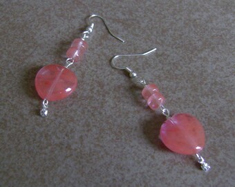 Cherry Quartz Heart Jeweled Crystal Charm Beaded Earrings