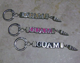 Guam Leather Nautical Sea Shell Charm Key Chain - CHOOSE YOUR COLOR