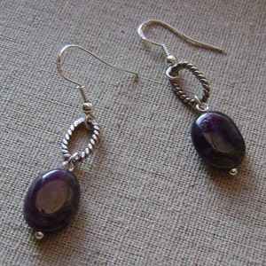 Amethyst Quartz Stone Sterling Silver Chain Link Charm Earrings