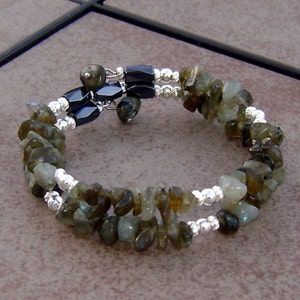 Choose Labradorite or Brecciated Jasper Stone Beaded Magnetic Cuff Bracelet
