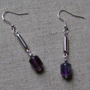 Sterling Silver Amethyst Quartz Beaded Charm Drop Earrings