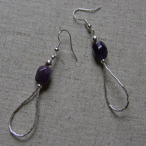 Faceted Amethyst Quartz Sterling Silver Beaded Teardrop Earrings