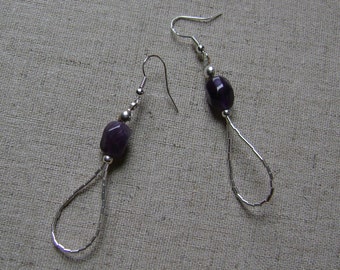 Faceted Amethyst Quartz Sterling Silver Beaded Teardrop Earrings