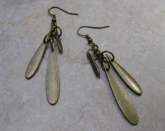Golden Bronzed Teardrop Chain Linked Charm Earrings